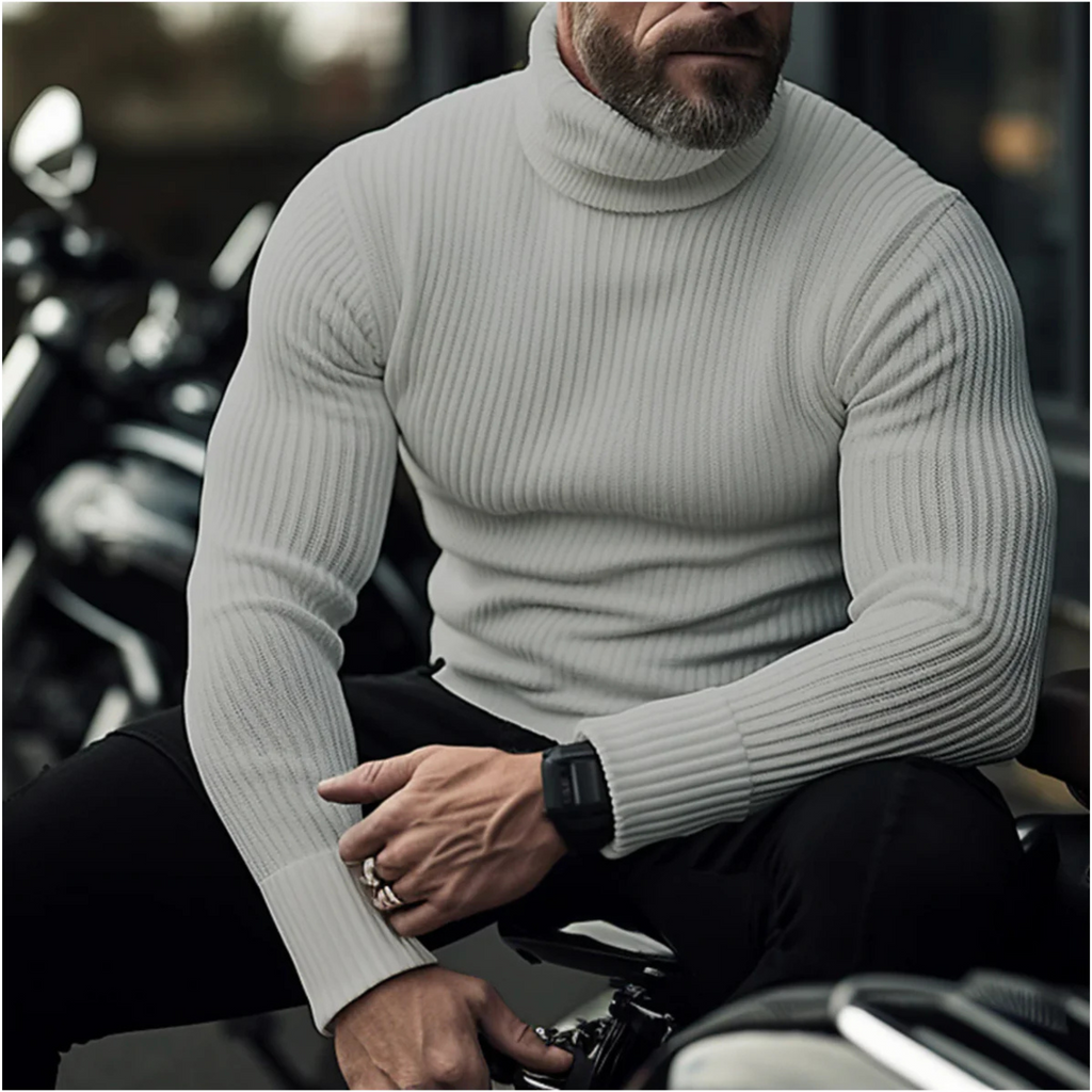 Men's slim fit ribbed turtleneck sweater with long sleeves