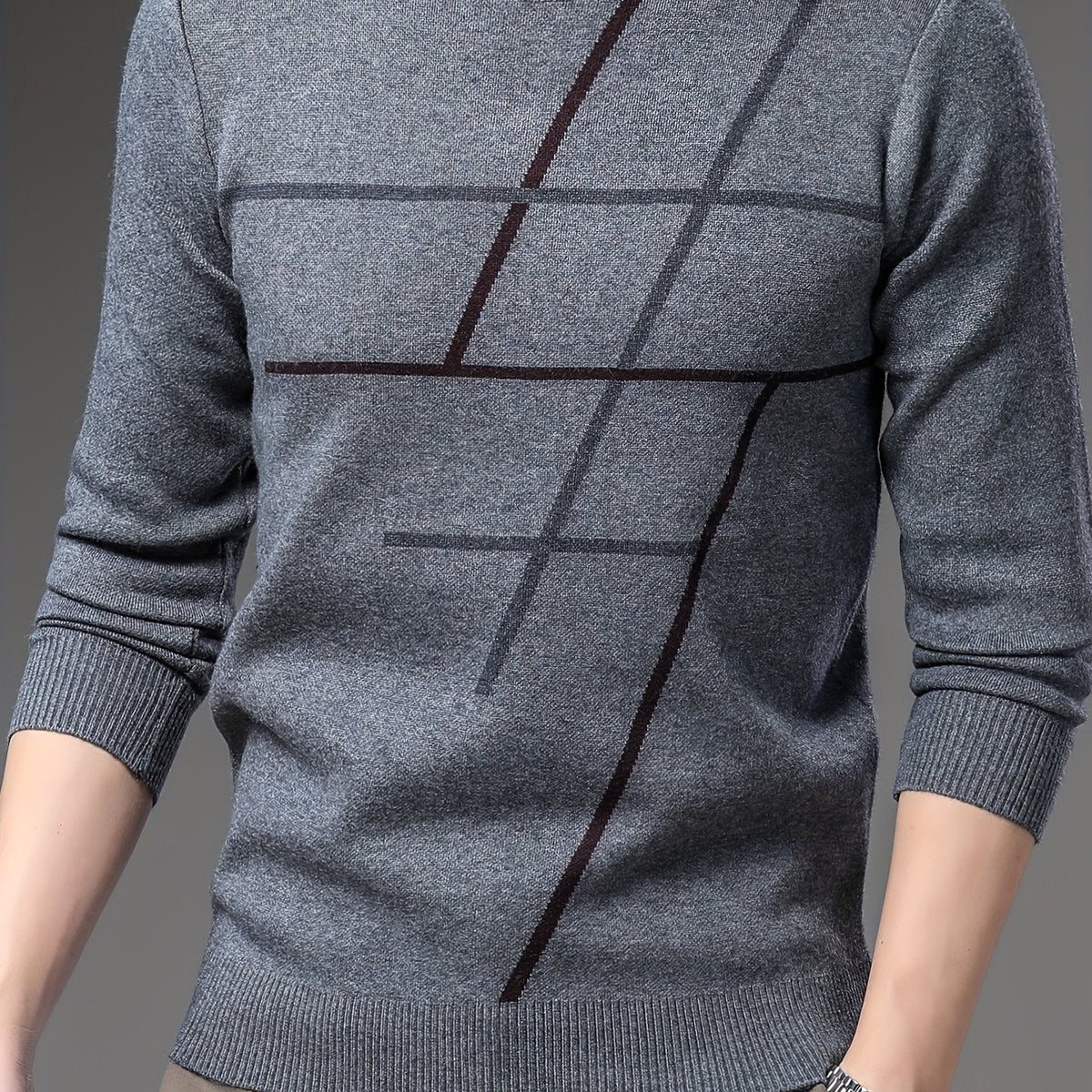 Men's geometric pattern crew-neck jumper with long sleeves