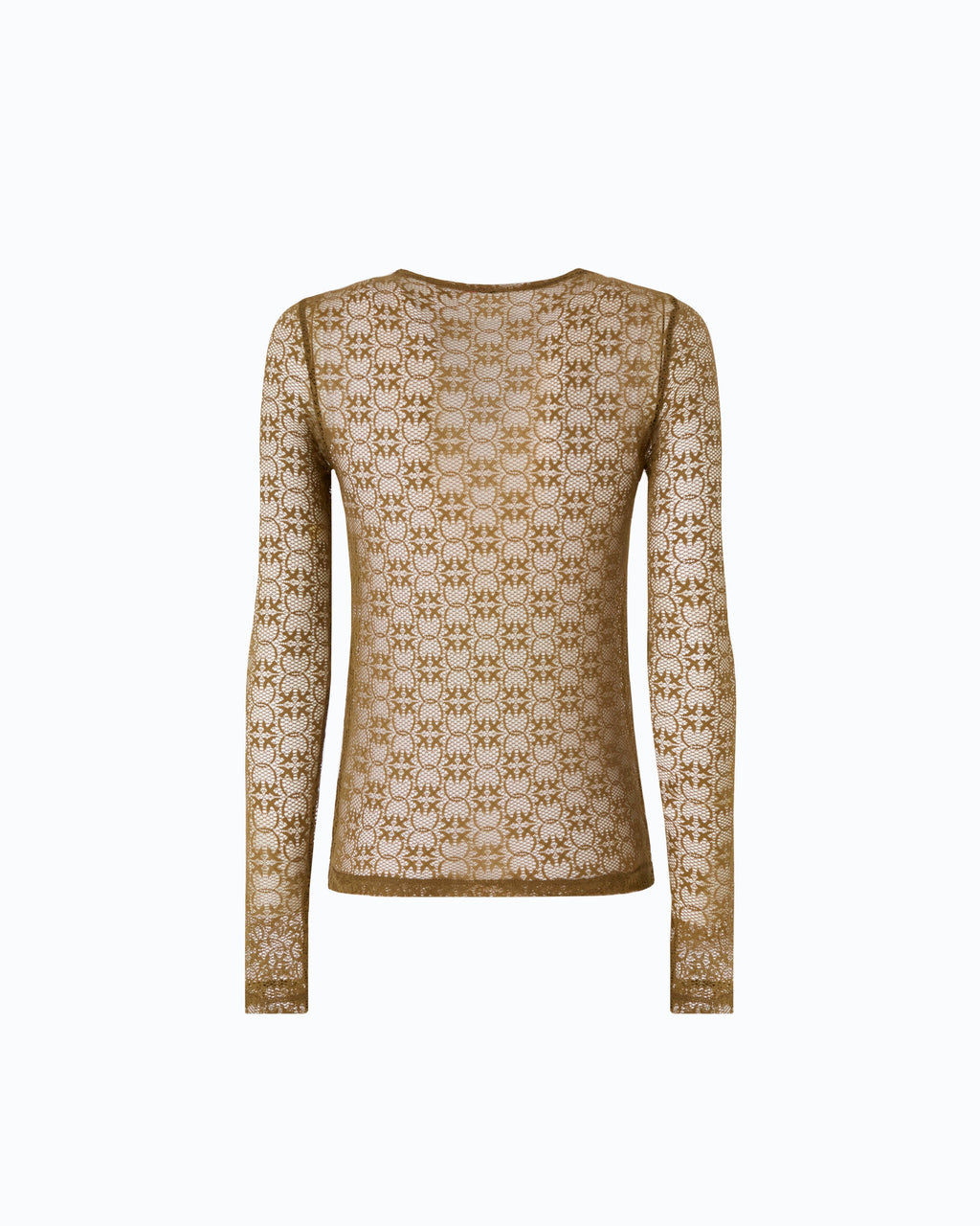Women's olive lace top with crew neckline and long sleeves