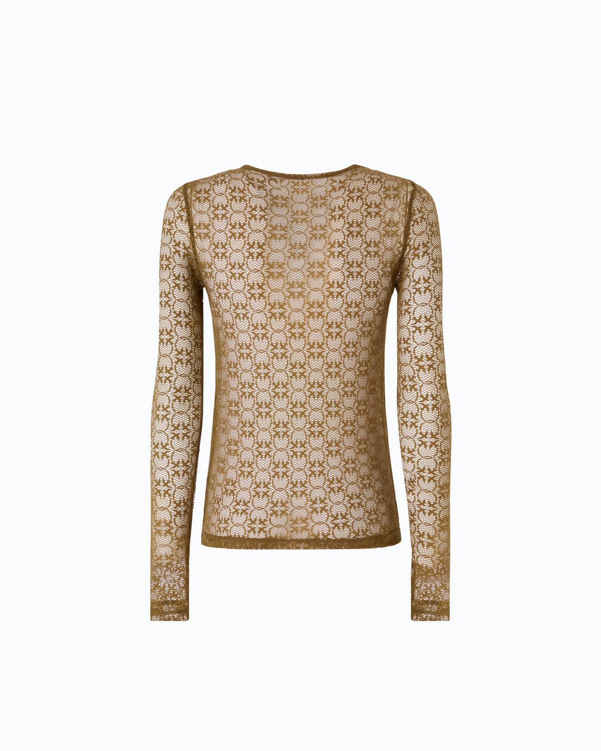 Women's olive lace top with crew neckline and long sleeves