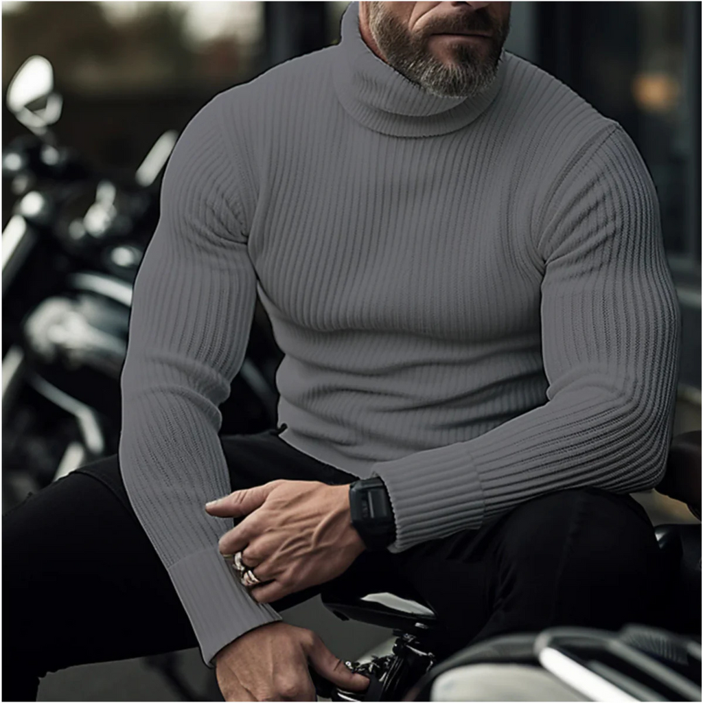 Men's slim fit ribbed turtleneck sweater with long sleeves