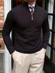 Men's stand-collar half-zip sweater with long sleeves and ribbed trims