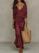 Women's plain midi dress and long-sleeved V-neck sweater set