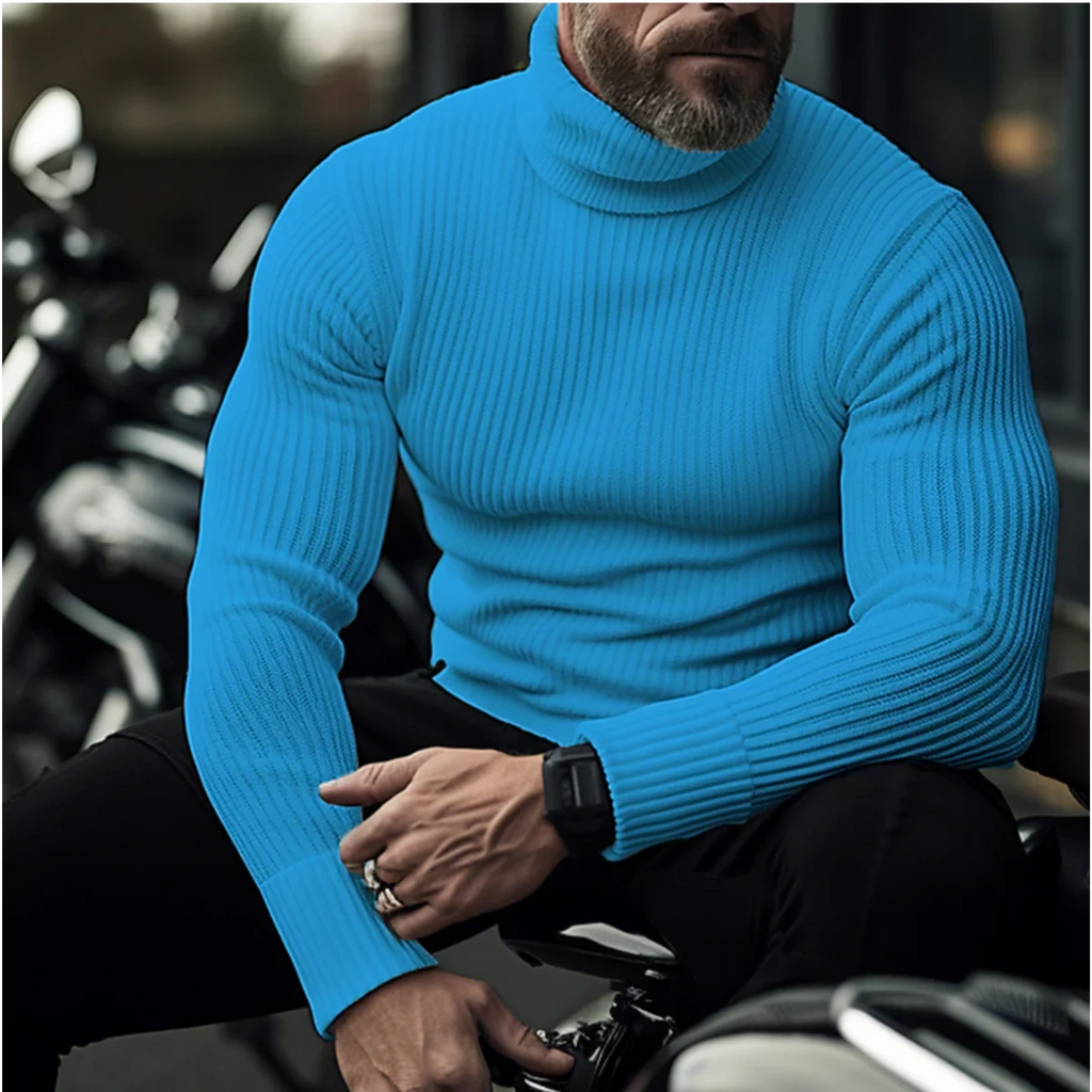 Men's slim fit ribbed turtleneck sweater with long sleeves