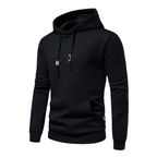 Men's long-sleeve quilted textured hoodie with drawstring hood and front pouch pocket