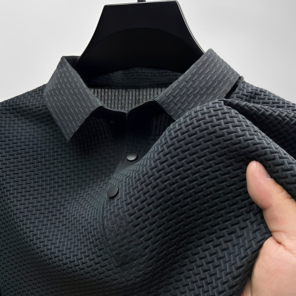 Men's textured short-sleeve polo shirt with button placket