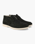 Suede loafers with moc stitching and contrasting light soles