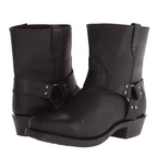Men's cowboy boots with western strap detailing and low block heels