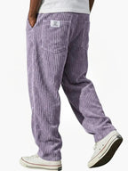 Men's straight-leg corduroy trousers with ribbed texture and pockets