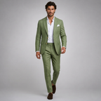 Men's slim fit two piece suit with button blazer and long trousers