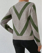 Women's geometric pattern crew neck sweater with long sleeves