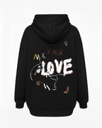 Unisex oversized hooded sweatshirt with illustrated LOVE graphic on the back