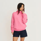 Women's pink hooded sweatshirt with long sleeves and ribbed trims