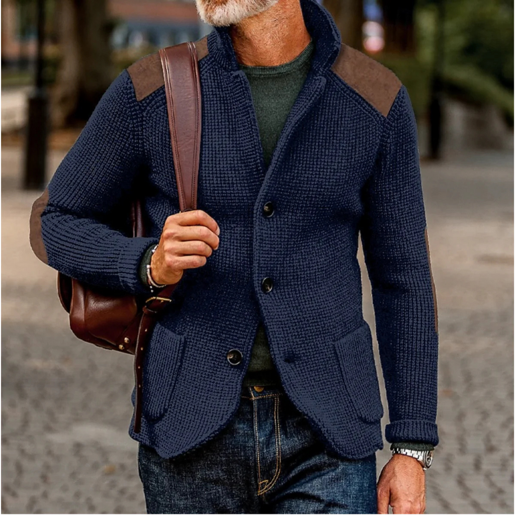 Men's chunky knit button front cardigan blazer