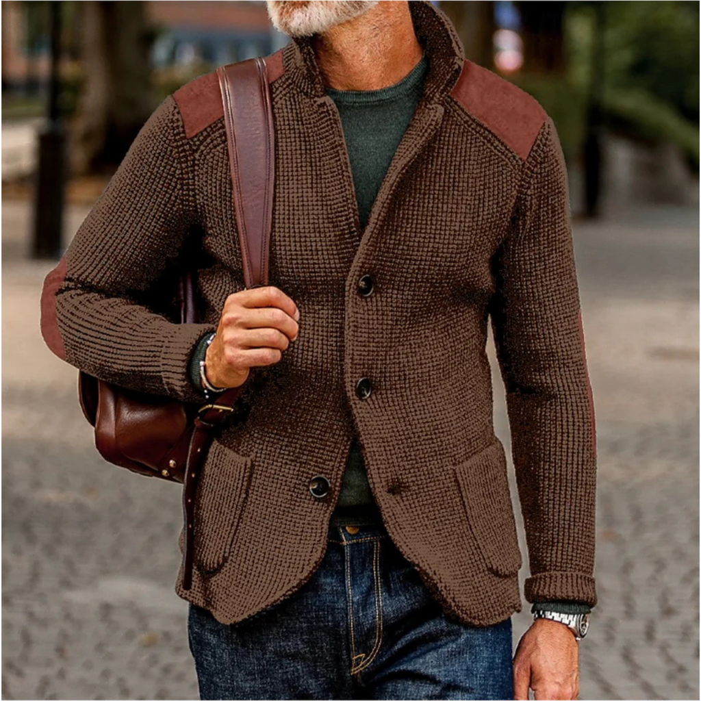Men's chunky knit button front cardigan blazer