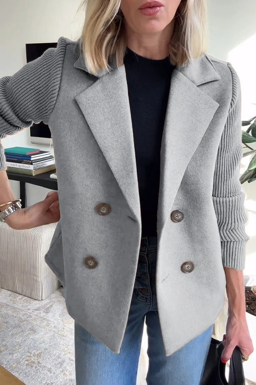 Women's double-breasted blazer with pink front and ribbed sleeves