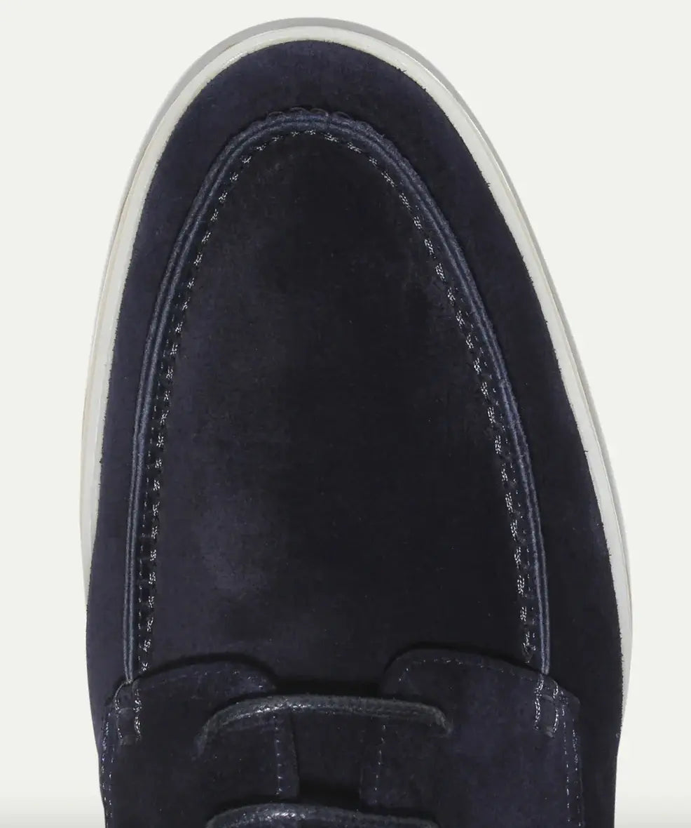 Men's lace-up moccasin shoes shown in black and beige with round toes and flat soles