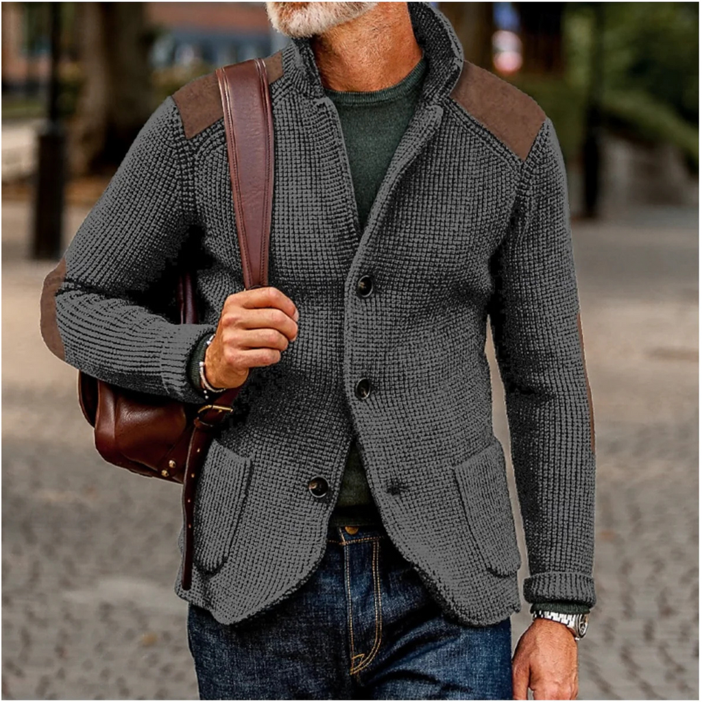 Men's chunky knit button front cardigan blazer