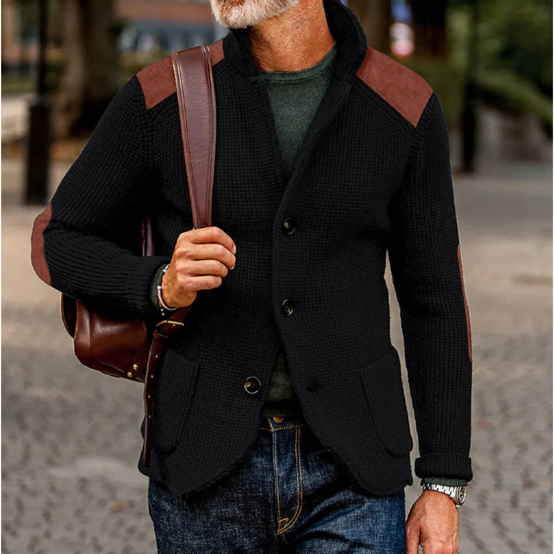Men's chunky knit button front cardigan blazer