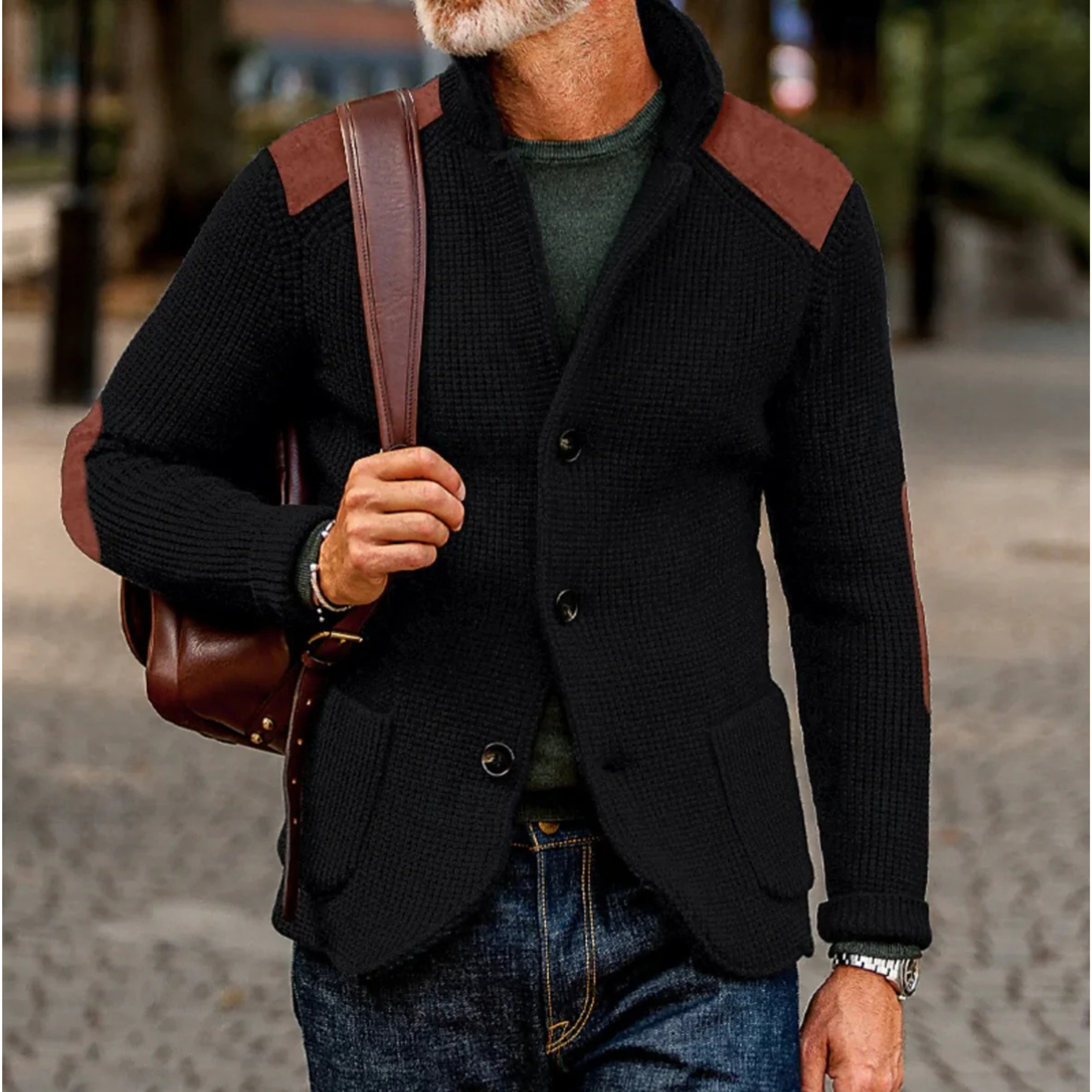 Men's chunky knit button front cardigan blazer