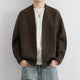 Men's open front ribbed knit cardigan with dropped shoulders