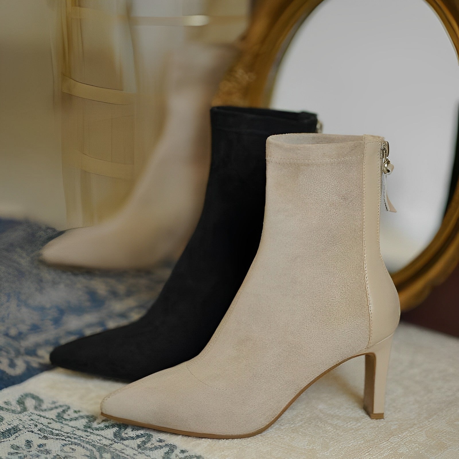 Women's pointed toe ankle boots with tall heels
