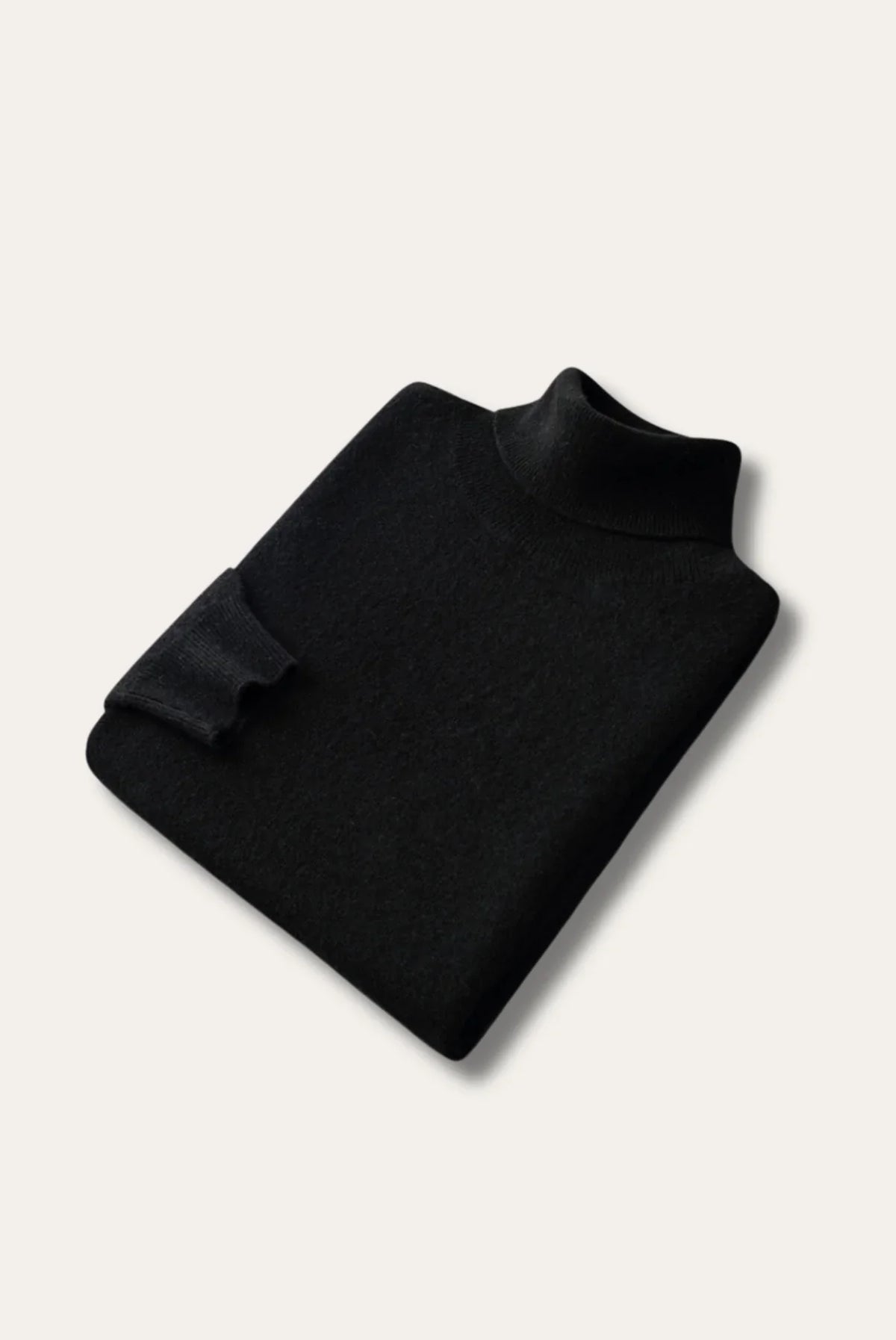 Men's plain turtleneck sweater with ribbed collar and long sleeves