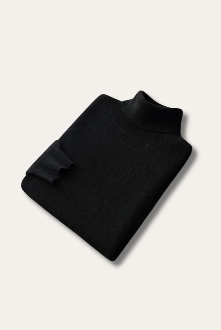 Men's plain turtleneck sweater with ribbed collar and long sleeves