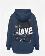 Unisex oversized hooded sweatshirt with illustrated LOVE graphic on the back