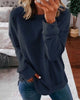 Women's crew neck sweatshirt with curved side slit hem
