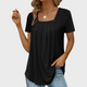 Women's short-sleeve pleated blouse with square neckline