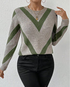 Women's geometric pattern crew neck sweater with long sleeves