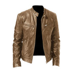 Men's zip front biker jacket with stand collar and zipped pockets