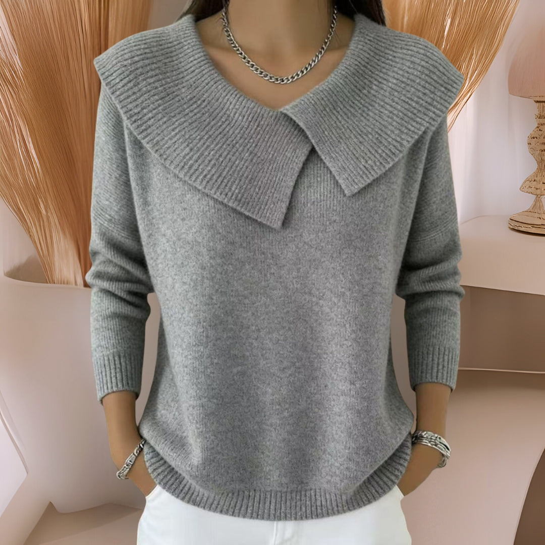 Women's collared jumper with large pleated collar and long sleeves