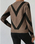 Women's geometric pattern crew neck sweater with long sleeves