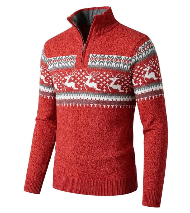 Men's Fair Isle Half-Zip Jumper, Reindeer Knit, Christmas