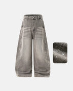 Light gray washed wide-leg jeans with rhinestone lower-leg detail