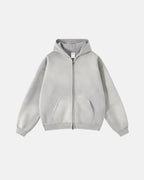 Men's washed zip-up hoodie with hood and kangaroo pockets