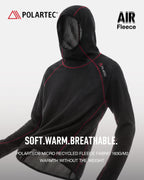 High-neck hooded pullover with long sleeves and contrast seam detailing