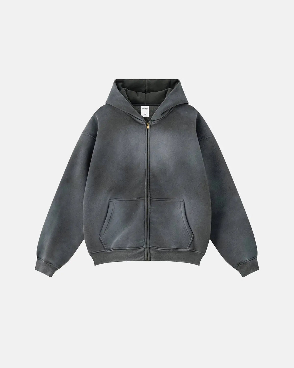 Men's acid washed full zip hoodie with hood and front pockets