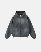 Men's acid washed full zip hoodie with hood and front pockets