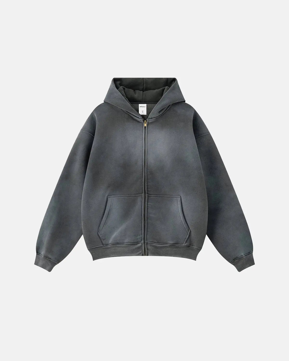 Men's acid washed full zip hoodie with hood and front pockets