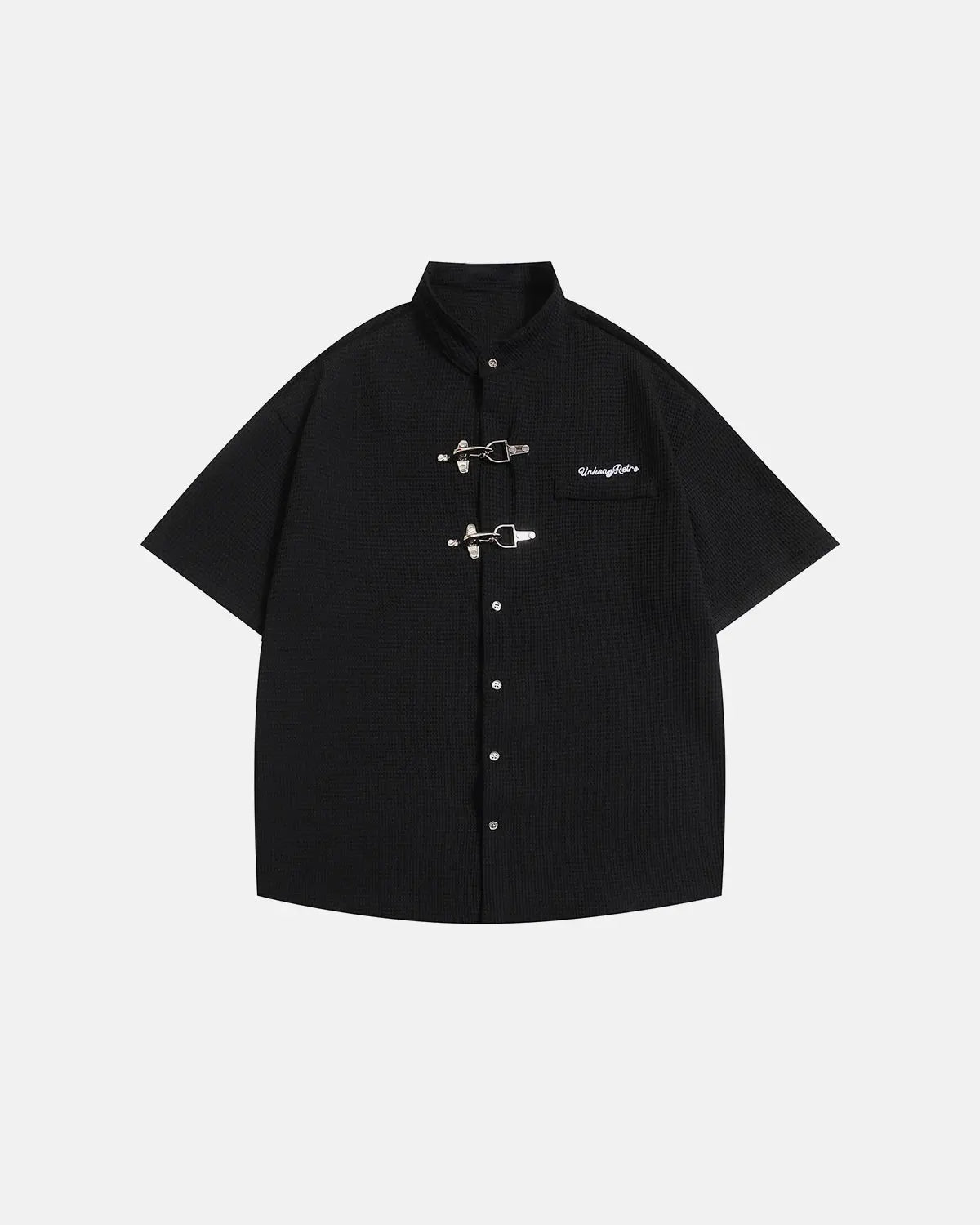Men's short sleeve waffle shirt with metal clasps