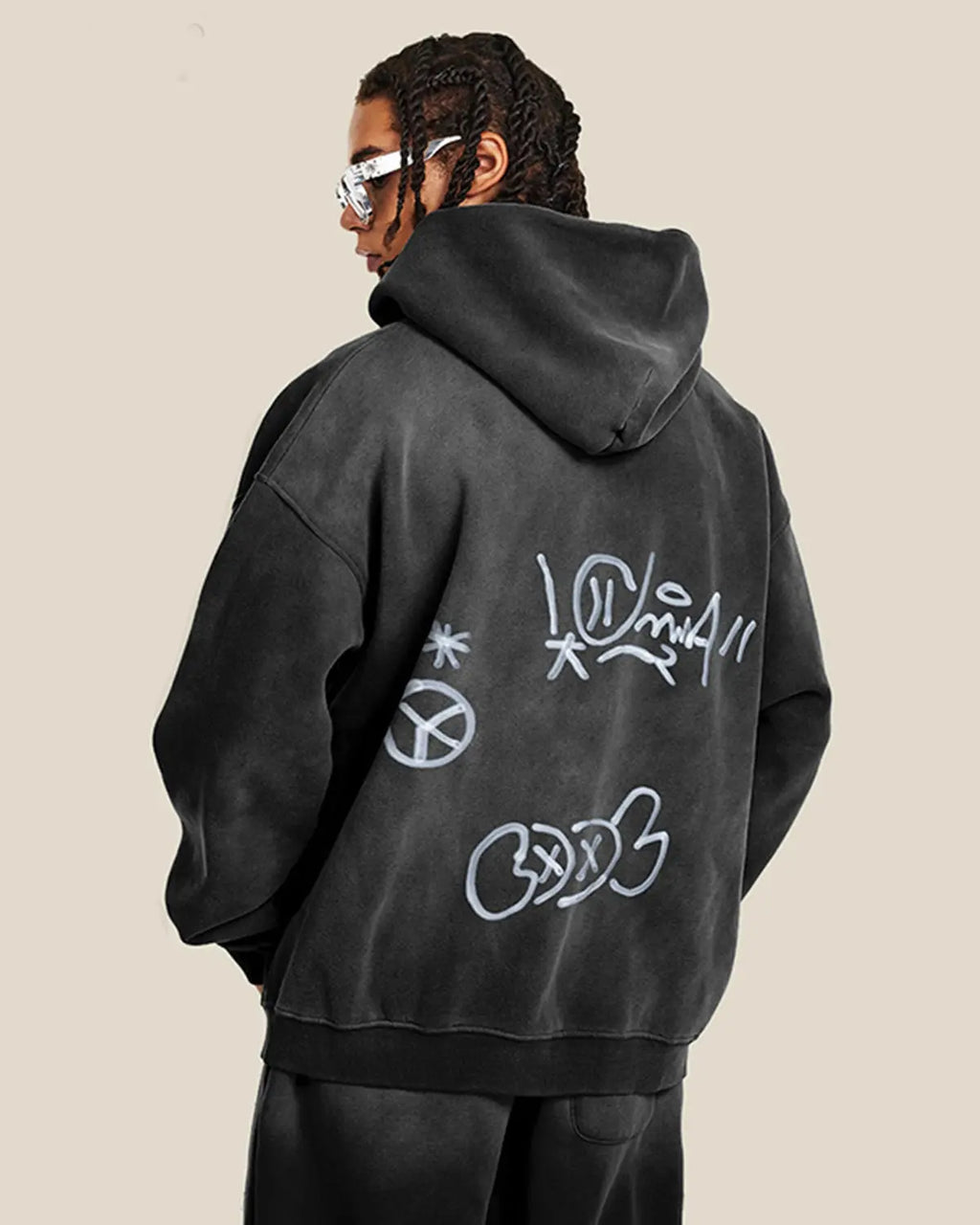 Graffiti zip-up hoodie with hood and front pockets