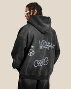 Graffiti zip-up hoodie with hood and front pockets