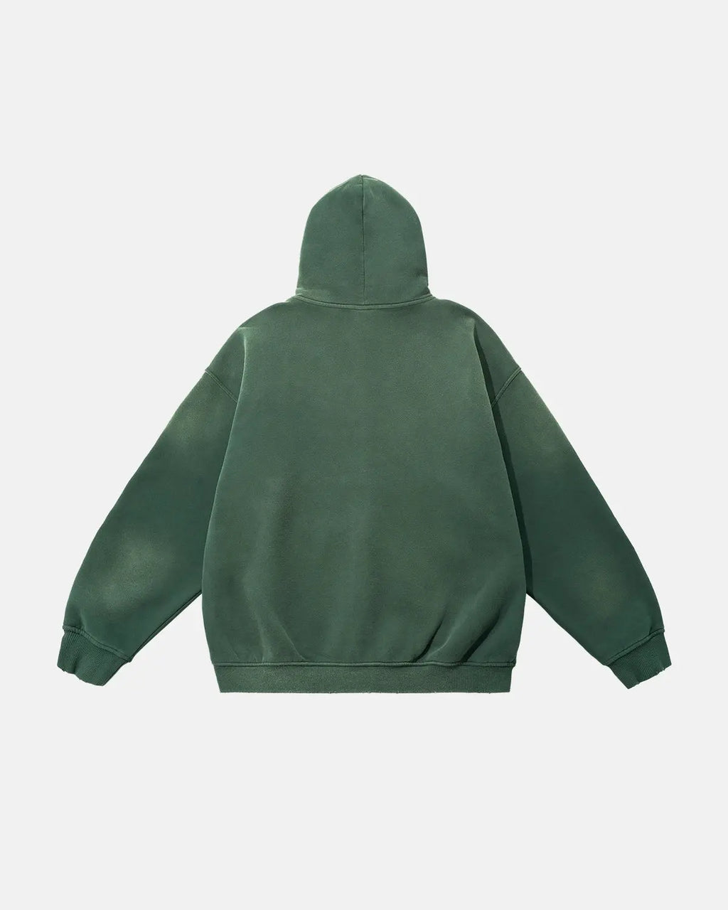 Green zip-up hoodie with hood, kangaroo pocket and ribbed trims