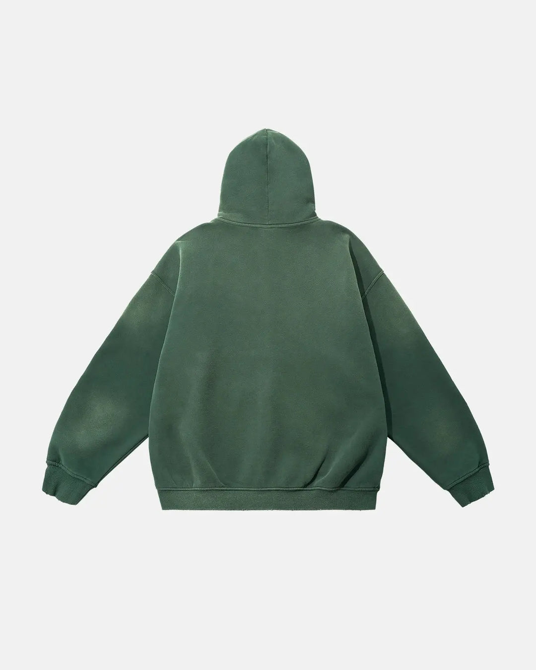 Green zip-up hoodie with hood, kangaroo pocket and ribbed trims
