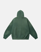 Green zip-up hoodie with hood, kangaroo pocket and ribbed trims