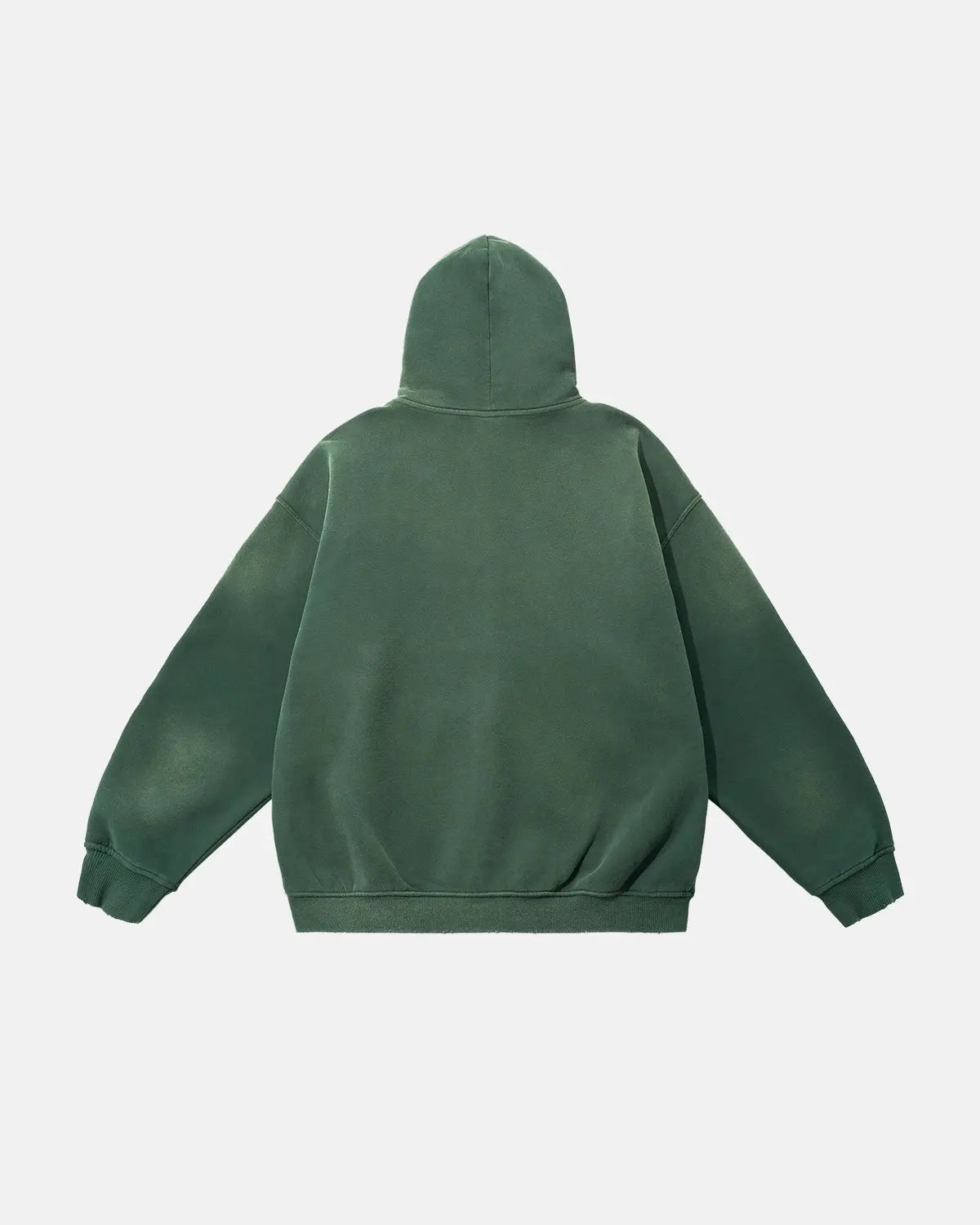 Green zip-up hoodie with hood, kangaroo pocket and ribbed trims