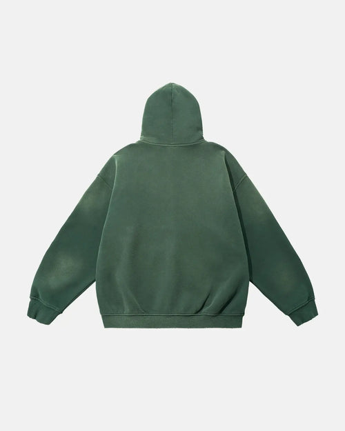Green zip-up hoodie with hood, kangaroo pocket and ribbed trims